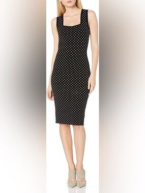 Milly Knit Micro Dot Fitted Bodycon Dress in Black and White Size Small